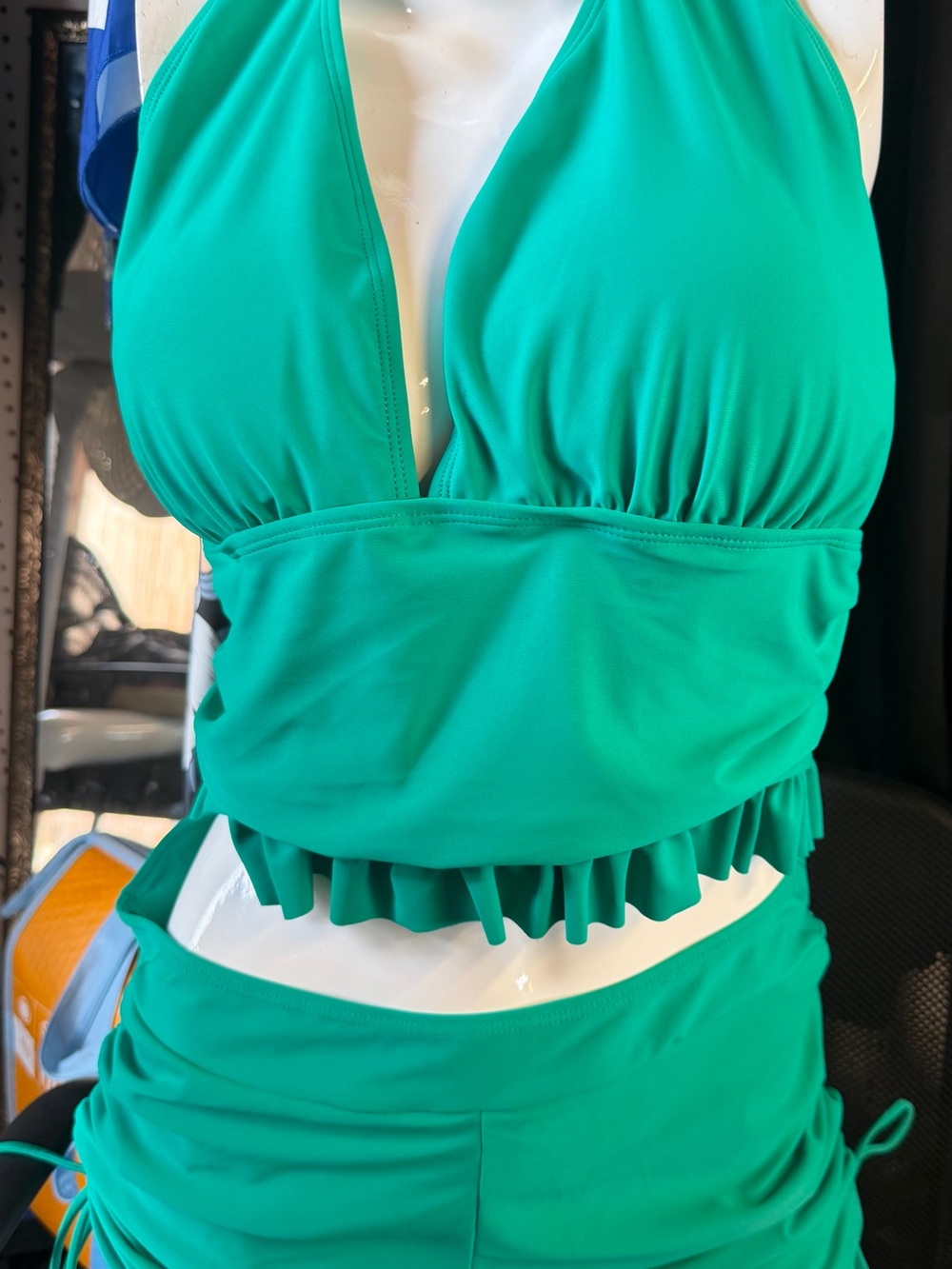 Teal Halter Ruffle Bikini Top and bottom — Women's Swim
